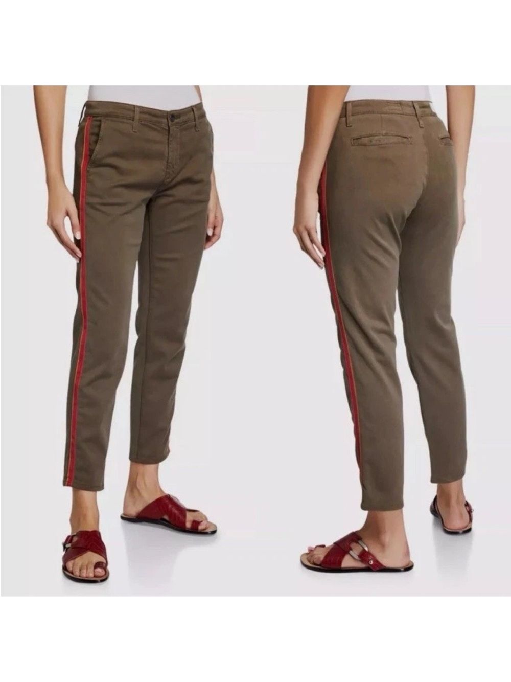 Ag The Caden Tailored Trouser Olive Multi Stripe Cropped Tapered Pants Size 26r